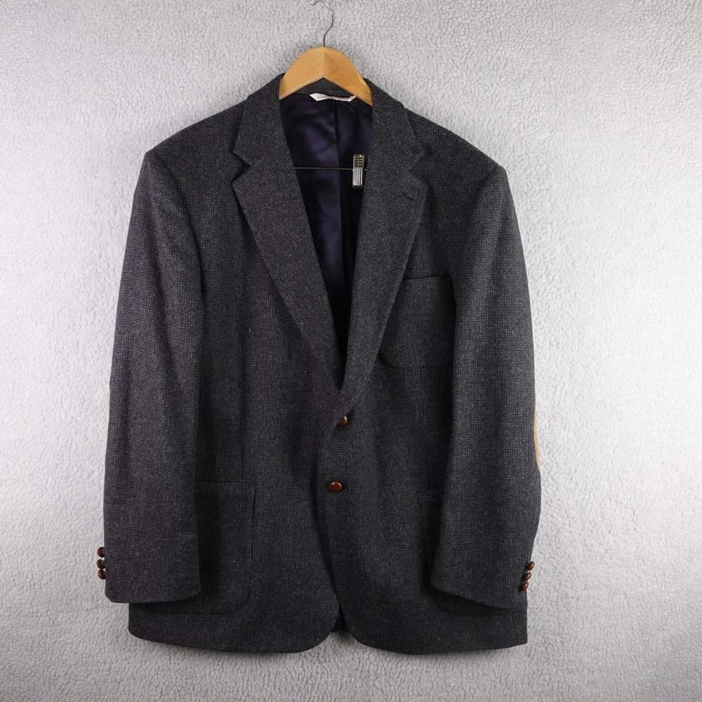 Stafford Mens 48L Wool Lambswool Blazer Charcoal Gray Elbow Patch Sport Coat 48L